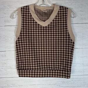 Y2K Argyle  Vest Women’s M Brown  Preppy Retro Lightweight Academia